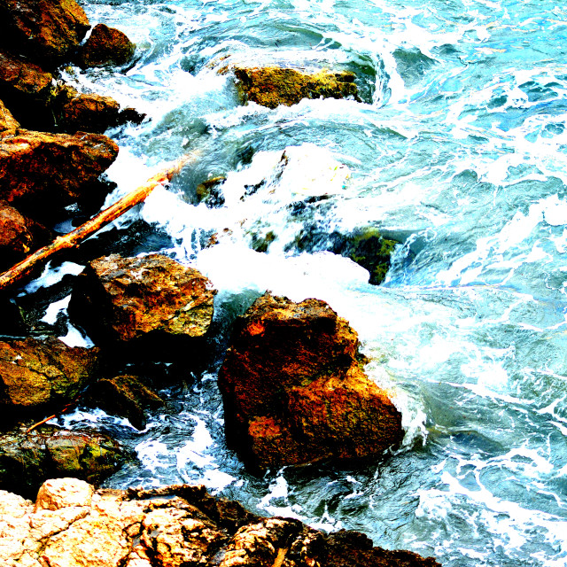 "Sea and rocks" by Amit Mendelsohn - £50.00 "Sea and rocks" stock image