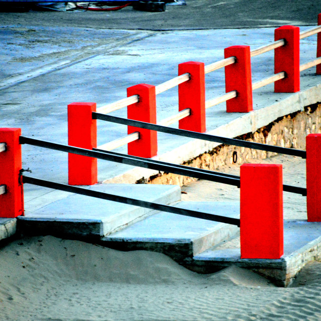 "Red and white fence" by Amit Mendelsohn - £50.00 "Red and white fence" stock image