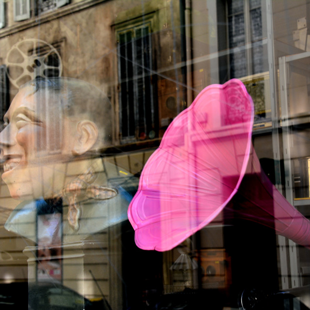 "Fernandel and a pink gramophone" by Amit Mendelsohn - $49.80 "Fernandel and a pink gramophone" stock image