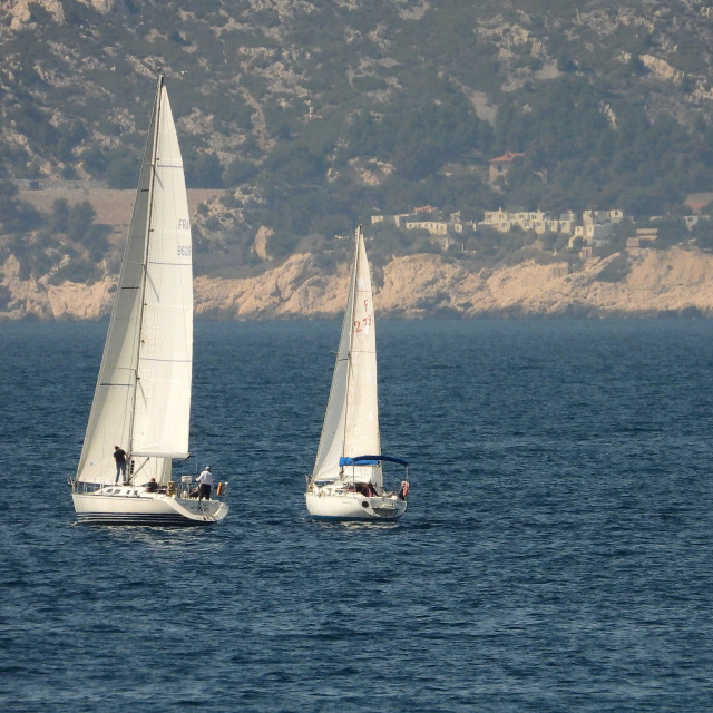 "2 boats in the open sea" by Amit Mendelsohn - £50.00 "2 boats in the open sea" stock image