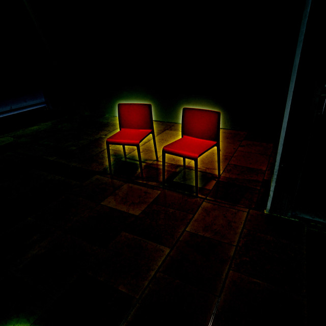 "2 chairs in the dark" by Amit Mendelsohn - $48.79 "2 chairs in the dark" stock image