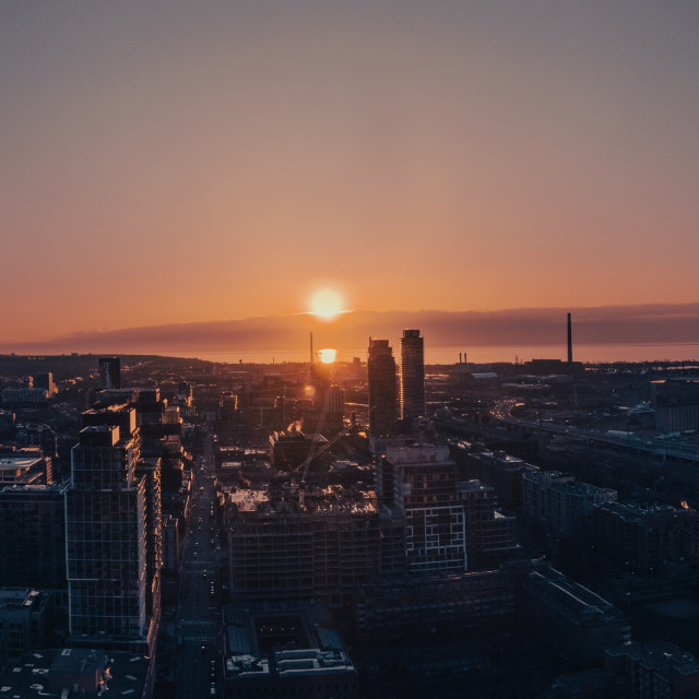 "Cinematic Sunrise Toronto Panorama" stock image