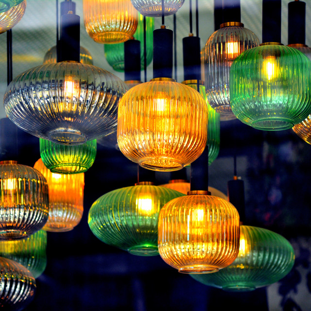"Green and yellow lamps" by Amit Mendelsohn - £50.00 "Green and yellow lamps" stock image