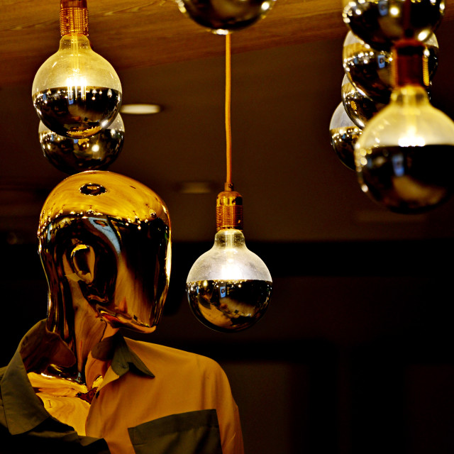 "Brilliant mannequin with lamps" by Amit Mendelsohn - £50.00 "Brilliant mannequin with lamps" stock image
