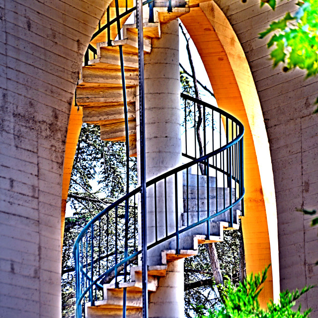 "Spiral steps into a water tower" by Amit Mendelsohn - £50.00 "Spiral steps into a water tower" stock image