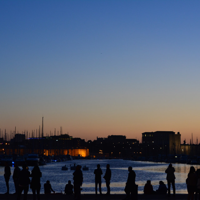 "Silhouette of people on the port" by Amit Mendelsohn - $48.79 "Silhouette of people on the port" stock image