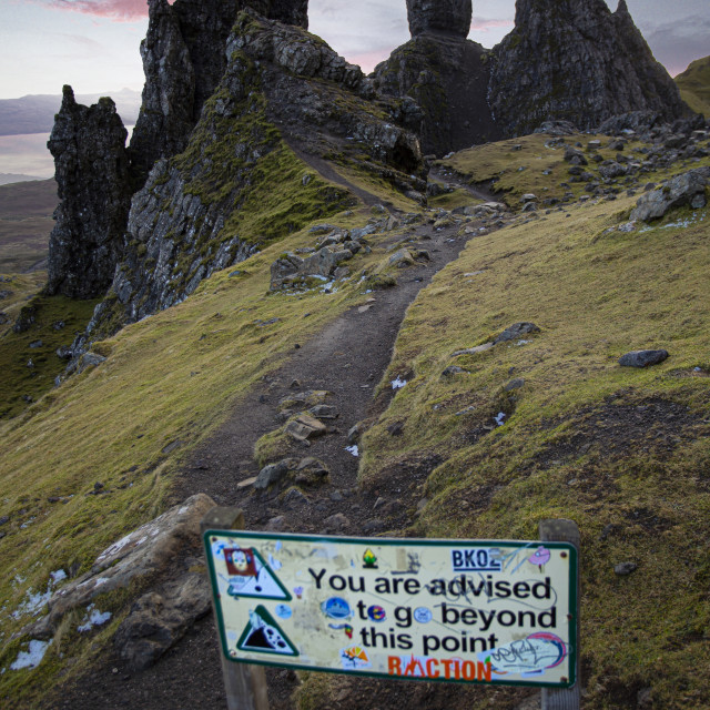 "Do Not Pass !! Old Man of Storr, Isle of Skye" stock image