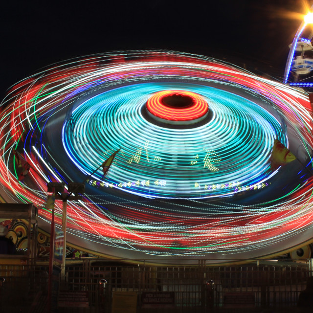 "Twister ride on the Calgary Stampede Midway at Dusk" stock image