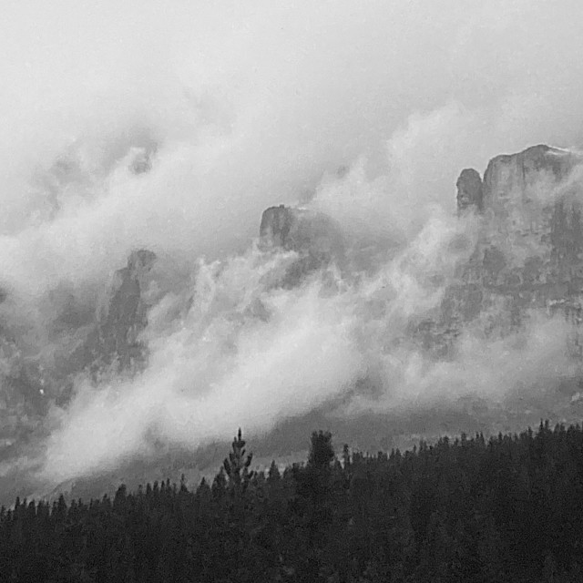 "Castle Mountain in the Clouds" stock image