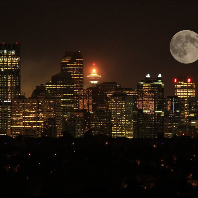 "Full Moon Over Calgary" stock image