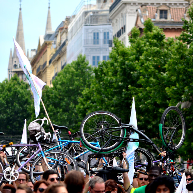 "Bicyclists in a demonstration of power" stock image