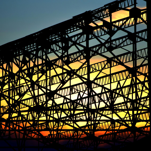 "The sun set behind the hangar" stock image