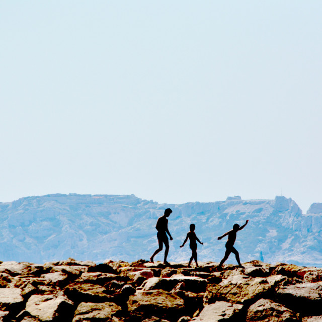 "Children on the dyke" stock image