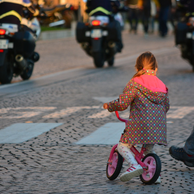 "Chasing the motorcyclists" stock image