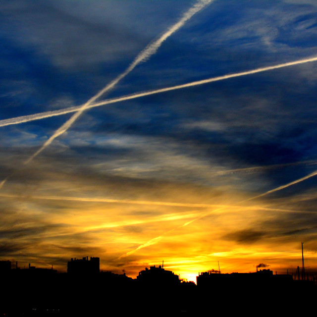 "Sunset with trails" stock image