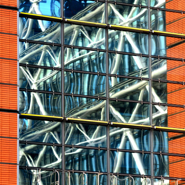 "metal building reflecting" by Amit Mendelsohn - £50.00 "metal building reflecting" stock image