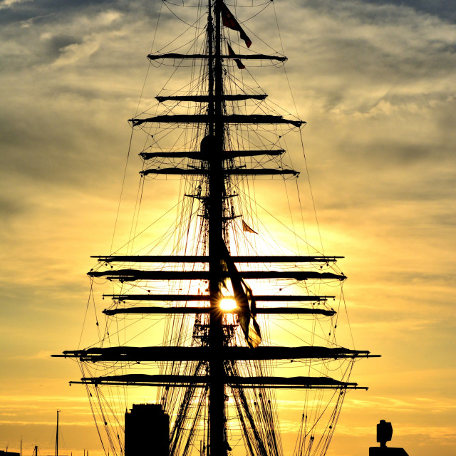 "A mast boat in the sunset" by Amit Mendelsohn - £50.00 "A mast boat in the sunset" stock image