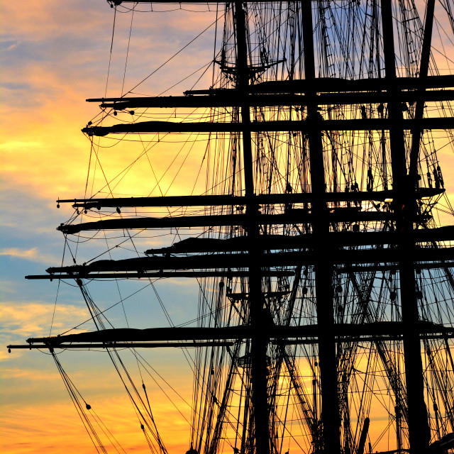 "A mast boat in the sunset" by Amit Mendelsohn - £50.00 "A mast boat in the sunset" stock image