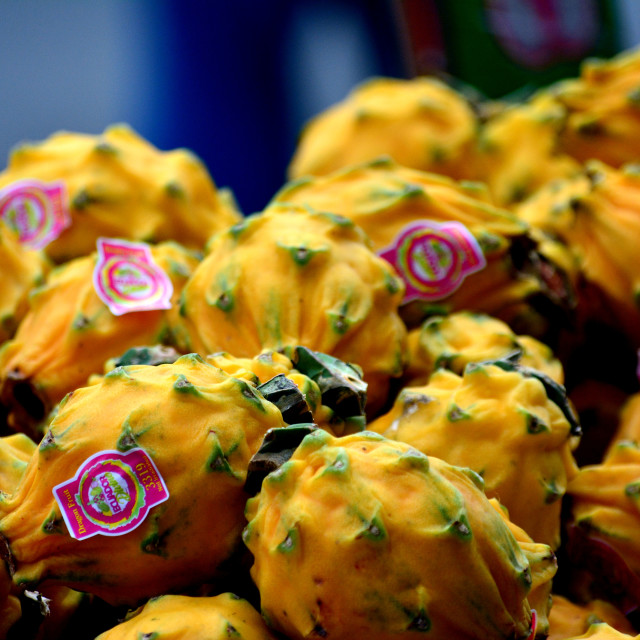 "Yellow dragon fruit" by Amit Mendelsohn - £50.00 "Yellow dragon fruit" stock image