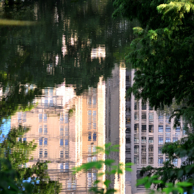 "A reflection of buildings in the pond" by Amit Mendelsohn - £50.00 "A reflection of buildings in the pond" stock image