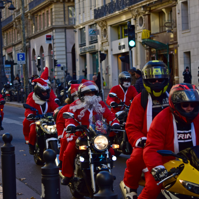 "Santas on Motorcycles" by Amit Mendelsohn - £50.00 "Santas on Motorcycles" stock image
