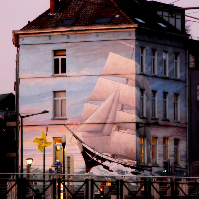 "A mural of a boat" stock image