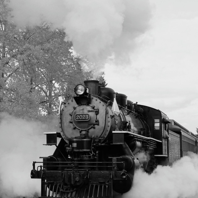 "Approaching Steam Locomotive in Black & White" by TGM Reynolds - £10.00 "Approaching Steam Locomotive in Black & White" stock image