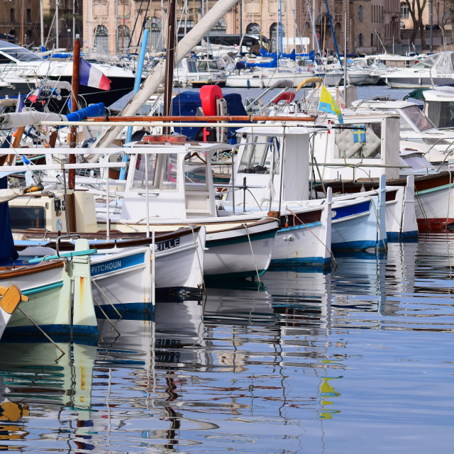 "A line of traditional boats" stock image