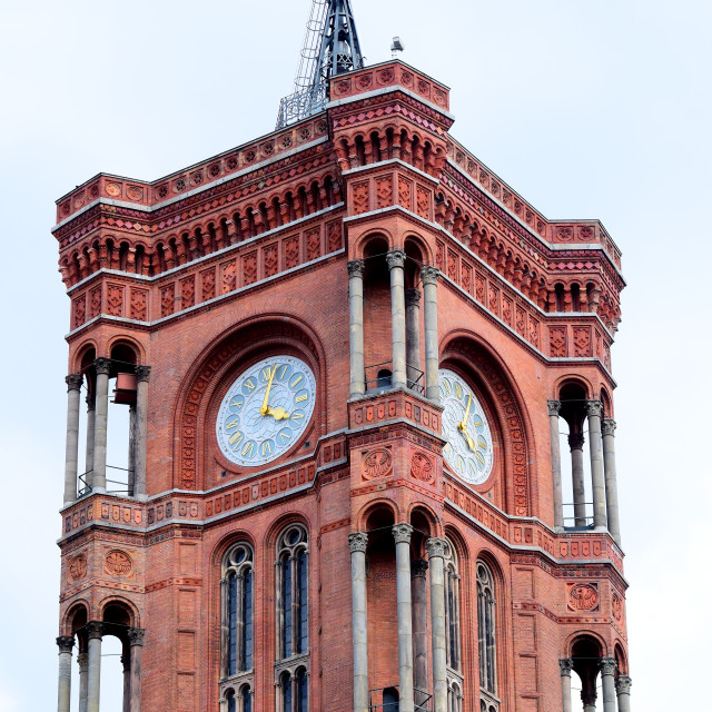 "The town hall red bricks tower" stock image