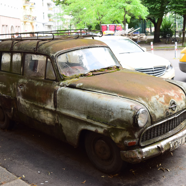 "An old car in the street" stock image