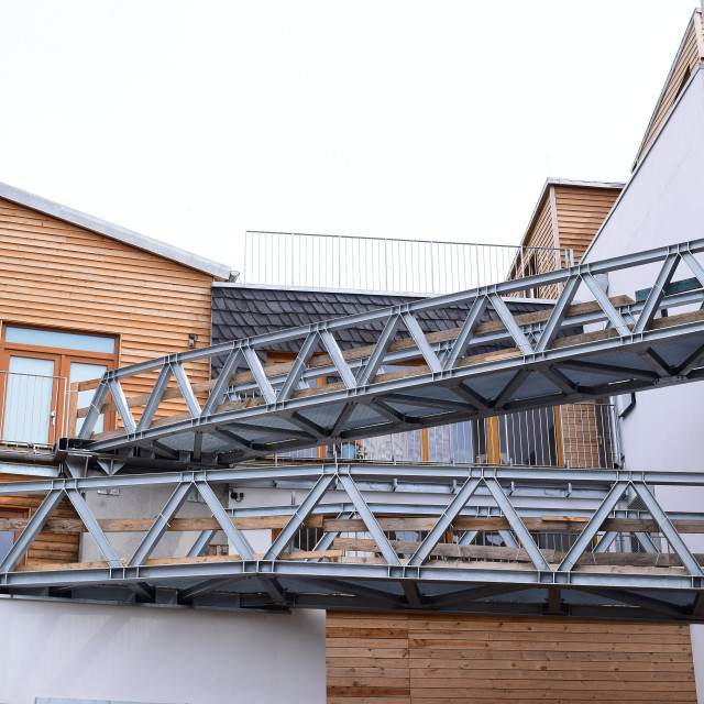 "Bridges between buildings" stock image