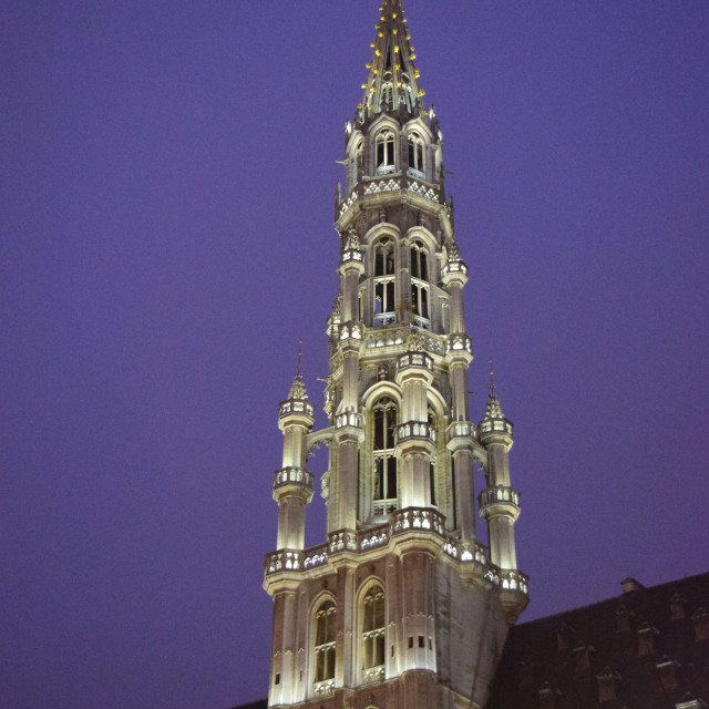 "Brussels city hall tower at night" by Amit Mendelsohn - £50.00 "Brussels city hall tower at night" stock image