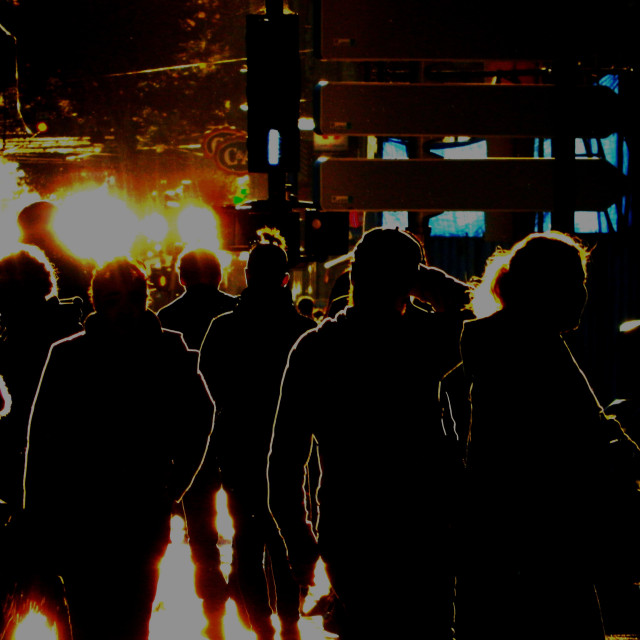 "silhouette of people in the street" by Amit Mendelsohn - £50.00 "silhouette of people in the street" stock image