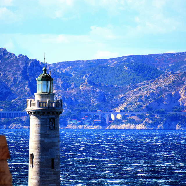 "A light tower looking over l'estaques" stock image