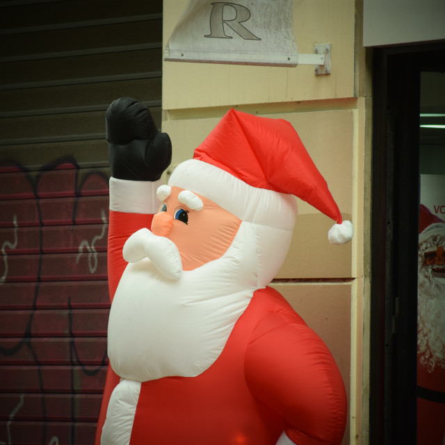 "Blown up santa" by Amit Mendelsohn - £50.00 "Blown up santa" stock image