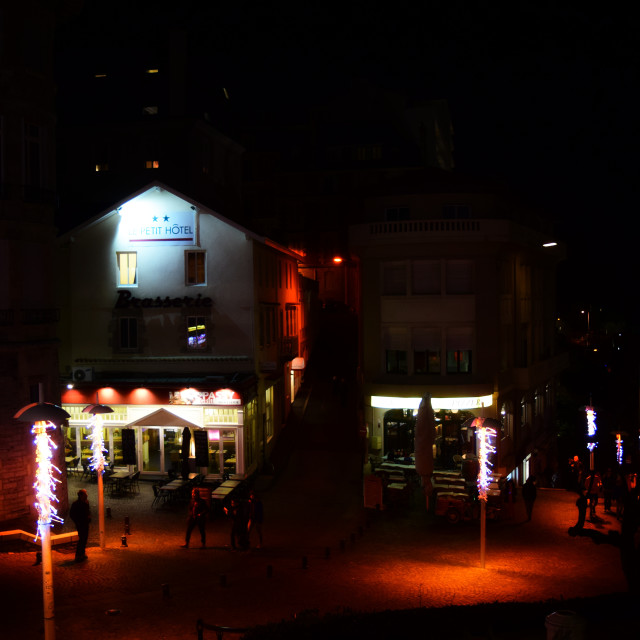 "A small hotel - Biarritz, at night" stock image