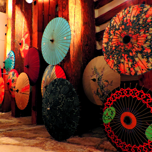 "Japanese umbrellas" by Amit Mendelsohn - £50.00 "Japanese umbrellas" stock image