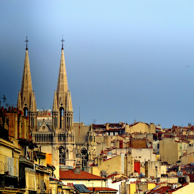 "The church dominating the roofs" stock image