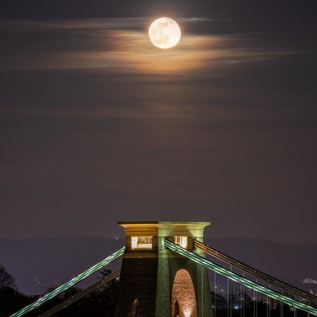 "Full Moon Above Brunel's Bridge Tower" stock image