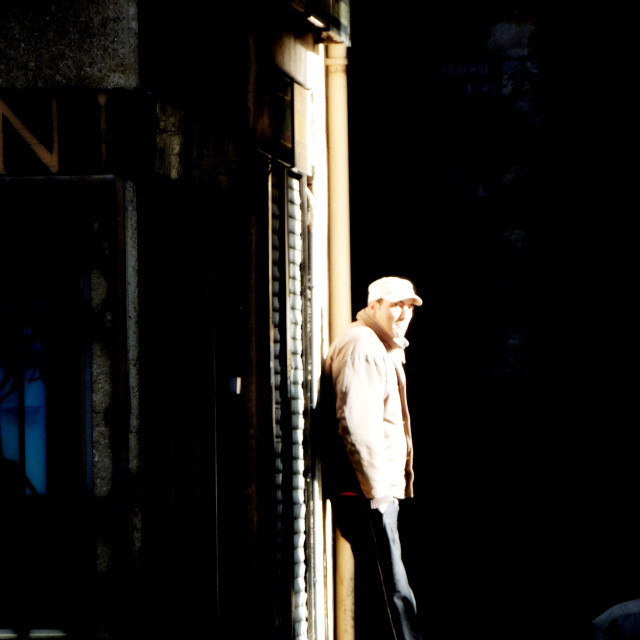 "A man alone in the alley" by Amit Mendelsohn - £50.00 "A man alone in the alley" stock image
