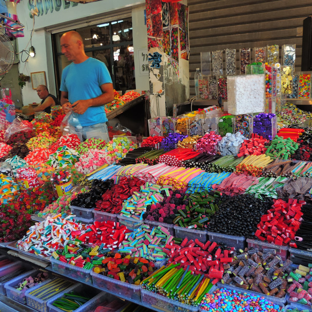 "Candy booth in the market" stock image