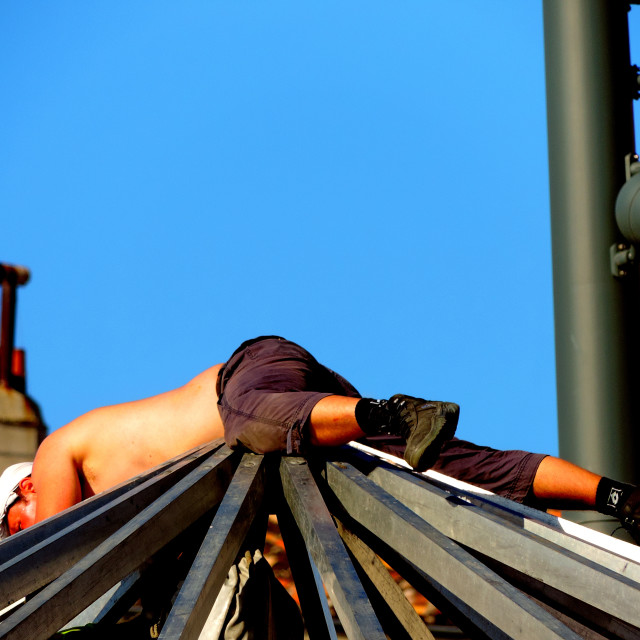 "Working on the roof" stock image