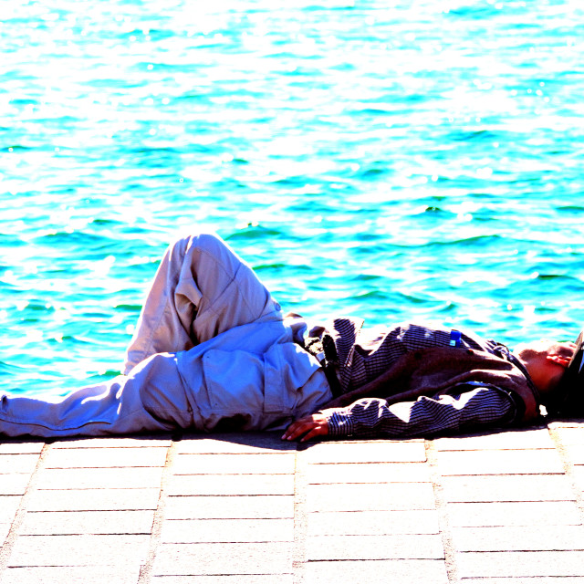 "Sleeping by the water" stock image