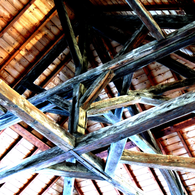 "Wooden structure of a roof" by Amit Mendelsohn - £50.00 "Wooden structure of a roof" stock image