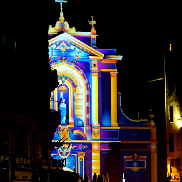 "The St. Ferréol church painted with light" stock image