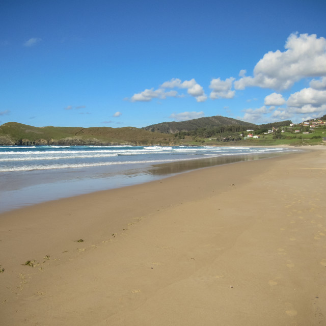 "The beach at Pantin, Galicia." stock image