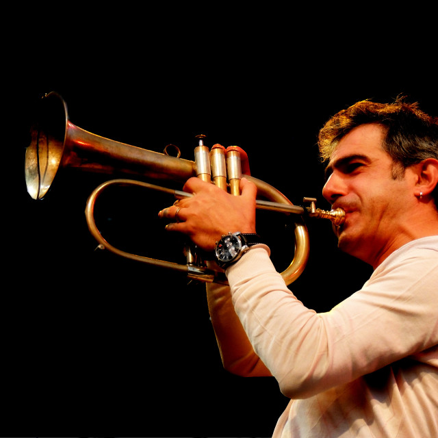 "Paolo Fresu - Trumpet" by Amit Mendelsohn - £50.00 "Paolo Fresu - Trumpet" stock image