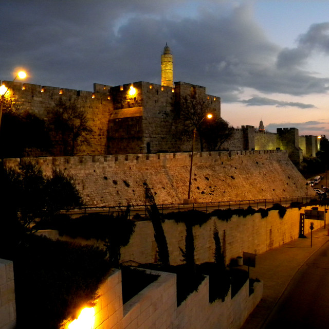 "The tower of david at night" stock image