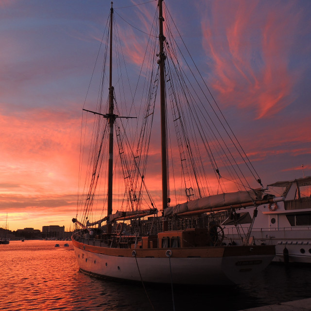 "Sunset on the port 3" stock image