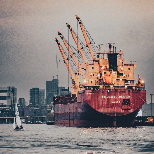 "Yacht and Tanker Toronto Lake Ontario" stock image